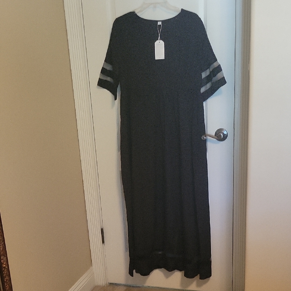 Madewell Charcoal Maxi Dress with Stripe Sleeves